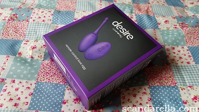 Lovehoney Desire Love Egg Review, image showing the black and purple packaging of the Desire range, with white text and an image of the purple toy on the front panel
