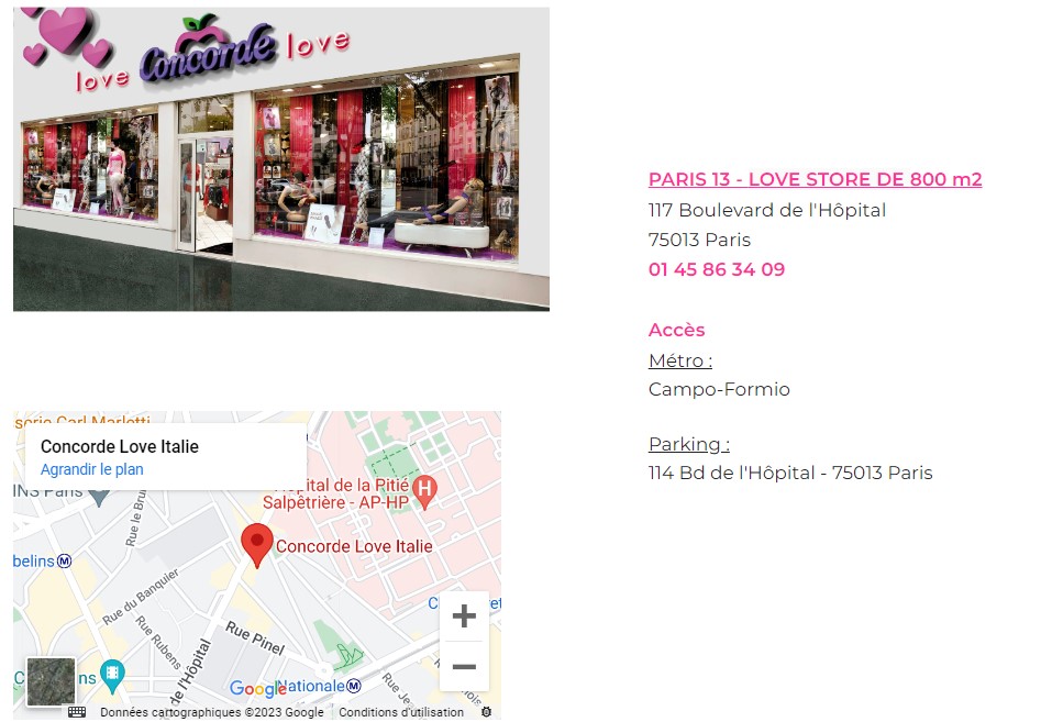 adresse et horaires Concorde Love Store 117 Boulevard de l'Hôpital, 75013 Paris