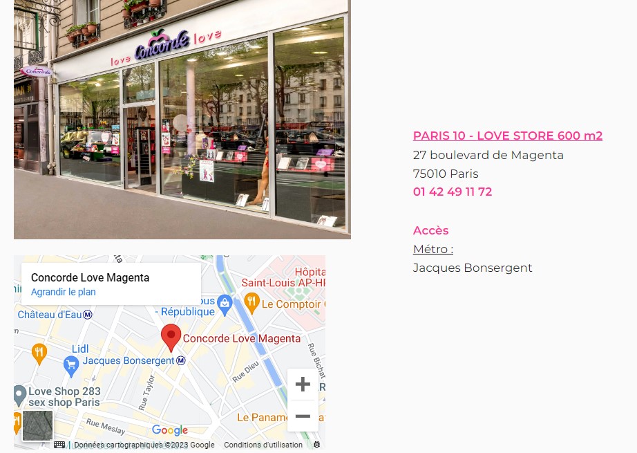 adresse et horaires Concorde Love Store 27 Boulevard de Magenta, 75010 Paris