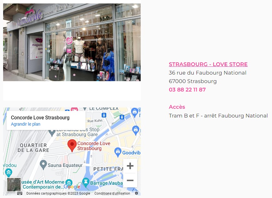 adresse et horaires Concorde Love Store 36 Rue du Faubourg-National, 67000 Strasbourg