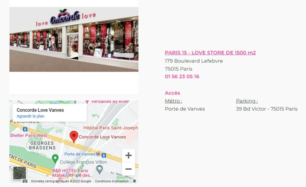 adresse et horaires Concorde Love Store 179 Boulevard Lefebvre, 75015 Paris